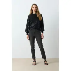 VELEZ - Vélez Jean Bota Recta Black Denim Mujer Cortes Cuero Gris