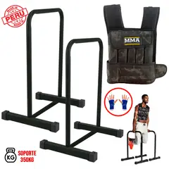 HOLGU - Barra Paralela Fondos + Chaleco 20kg + Guantes Gym