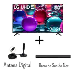 LG - Televisor 50 Pulgadas Con IA UHD 4K WebOS 50UA7300PSB + Antena Digital + Soundbar Nex (COMBO)