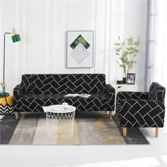 GENERICO - Funda De Muebles 3-2-1 Con 6 Cojines - Negro con Lineas Blancas