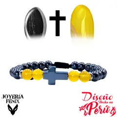 JOYERIA FENIX - Pulsera Cruz Hematita - Joyería Fenix