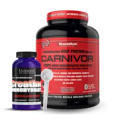 MUSCLEMEDS - Carnivor 4.19 Lb Beef Protein Chocolate + Creatina Ultimate Nutrition 300 G + Scoop