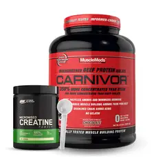MUSCLEMEDS - Carnivor 4.19 Lb Beef Protein Chocolate + Creatina Optimum Nutrition 300 G + Scoop