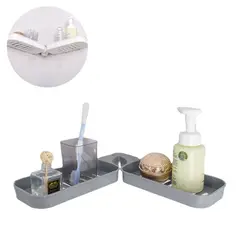 ELMEJORPRECIO - Esquinero Organizador de Baño Plegable con Escurridor Gris