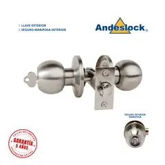 ANDESLOCK - Cerradura de pomo acero inox ingreso son llave seguro mariposa