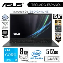 ASUS - Laptop Vivobook Go E1504GA-NJ103 Intel Core i3-N305 8GB RAM 512GB SDD 156 FHD Mixed Black