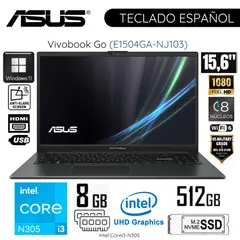 ASUS - Laptop Vivobook Go E1504GA-NJ103 Intel Core i3-N305 8GB RAM 512GB SDD 156 FHD Mixed Black