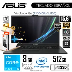 ASUS - Laptop Vivobook Go E1504GA-NJ103 Intel Core i3-N305 8GB RAM 512GB SDD 15.6" FHD + Regalo