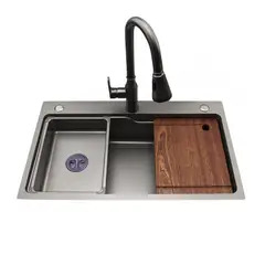 ALFA - Lavadero de Cocina Multifuncional Premium Negro ALF-553