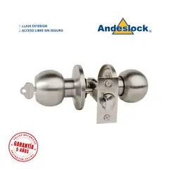 ANDESLOCK - Cerradura de pomo Acero inox ingreso con llave - paso libre