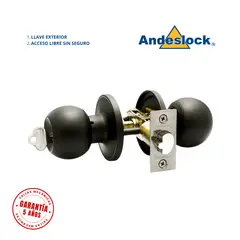 ANDESLOCK - Cerradura de pomo negro ingreso con llave - paso libre
