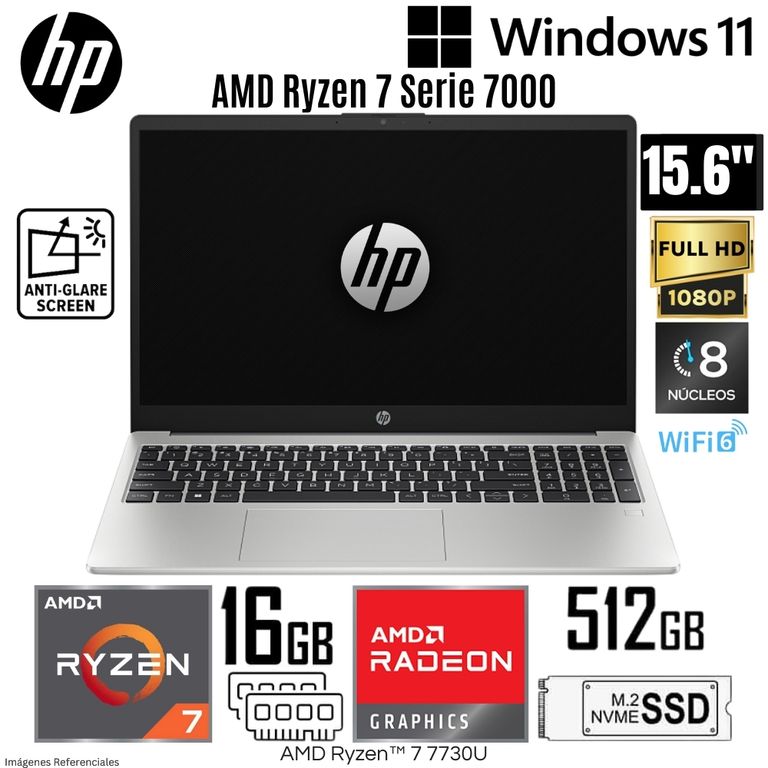 Laptop 255 G10 AMD Ryzen 7 7730U 16GB RAM 512GB SSD 15.6" FHD - B03E1LT