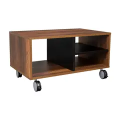 FMFURNITURE - Mesa De Centro Con Ruedas Fm-135U 50x80Cm - Café Oscuro Y Negro