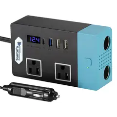 SANTOFA ELECTRONICS - Inversor de corriente 12V a 220V 300W auto 2 USB PD3.0 QC3.0 SANTOFA