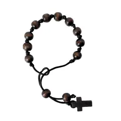 GENERICO - Pulsera Hombre Cruz Cuentas Madera Tejida Hilo Negro Regalo