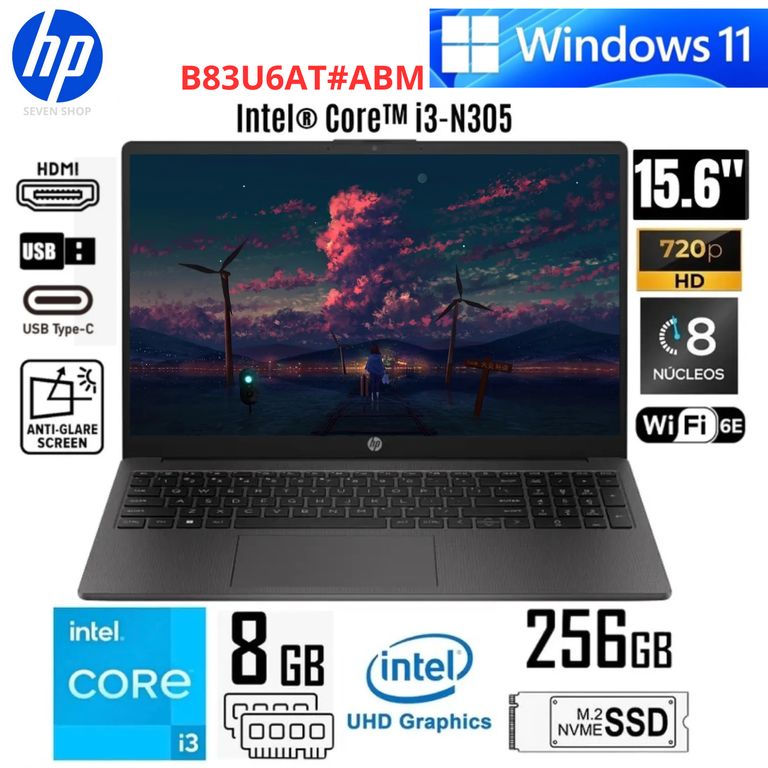 Laptop 250 G10 Ci3 N305 8Gb  256Gb SSD/ 15.6" LED HD-B83U6AT