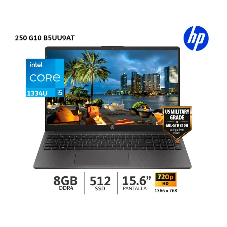 Laptop 250 G10 Intel Core i5-1334U 8GB RAM 512GB SSD 15.6" HD Gris Oscuro- B5UU9AT