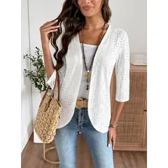 KAST PE - Cardigan Greta blanco de encaje elasticado - Talla M