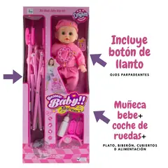 GENERICO - Coche Plegable incluye Muñeca Bebé + Accesorios