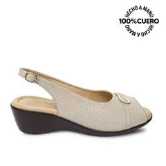 VIALE - Sandalia Peep Toe Casual WIL-2503 BlanOff Cuero