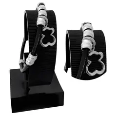 GENERICO - Pulsera Mujer Oso Cuero Regalo Mamá Novia Plata 950