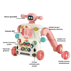 BIBI - Andador caminador para bebe 3 en 1 rosado
