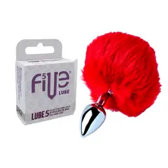 DR PINKY - Plug Anal Conejo Dilatador Pompón Rojo+ Lubricante Five 05 Sachets