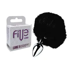 DR PINKY - Plug Anal Conejo Dilatador Pompón Negro + Lubricante Five 05 Sachets