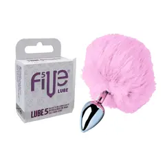 DR PINKY - Plug Anal Conejo Dilatador Pompón Rosado + Lubricante Five 05 Sachets