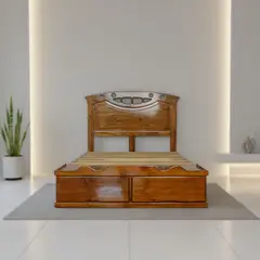 MUEBLES MACRUMO - Cama con Sabanera modelo Sonrisa Torneada - acabado miel -2plz