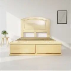 MUEBLES MACRUMO - Cama con Sabanera Ovalada con Panel entero - acabado natural - 15plz