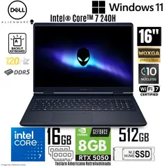 DELL - Laptop ALIENWARE 16 Aurora Intel Core 7 240H 16GB DDR5 RAM 512GB SSD RTX 5050-8GB 16" WQXGA
