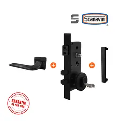 SCANAVINI - Cerradura de embutir principal BY5 negro manilla DERECHA y tirador exterior rectangular