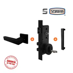 SCANAVINI - Cerradura de embutir principal JQ negro manilla IZQUIERDA y tirador exterior rectangular