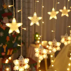 GENERICO - Luces de Cortina Navideña estrella y luna ambar