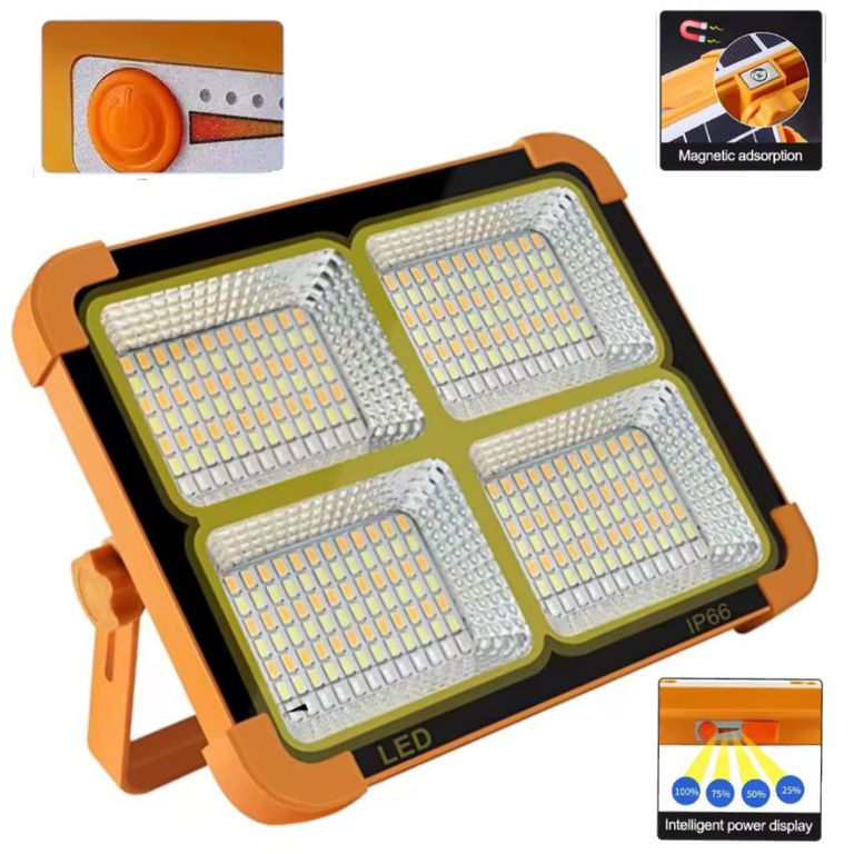 Reflector Lampara Luz LED Recargable con Panel Solar Portatil