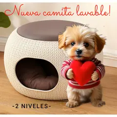 GENERICO - CAMA GATOS PERROS RATÁN LAVABLE 2 NIVELES COJINES SUAVES