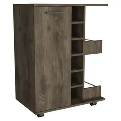 FMFURNITURE - Bar Bajo 1 Puerta Con Ruedas 821x60x377 Cm - Café Oscuro