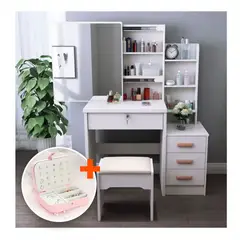 GENERICO - Tocador De Maquillaje Con Espejo Taburete + Regalo Joyero Portátil