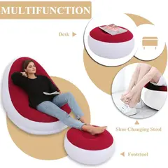 GENERICO - SOFÁ SILLÓN INFLABLE CON REPOSAPIÉS PORTATIL Y CONFORTABLE- ROJO
