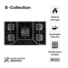 SCOLLECTION - Encimera Vidrio Templado A Gas 90 Cm S-Collection 5 Hornillas