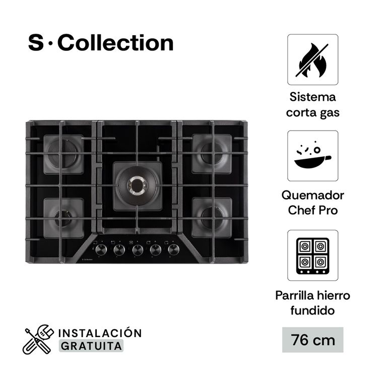 Encimera Scollection Vidrio Templado A Gas 76Cm 5 Hornillas