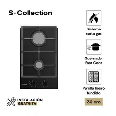 SOLE - Encimera Scollection Vidrio Templado A Gas 30Cm 2 Hornillas
