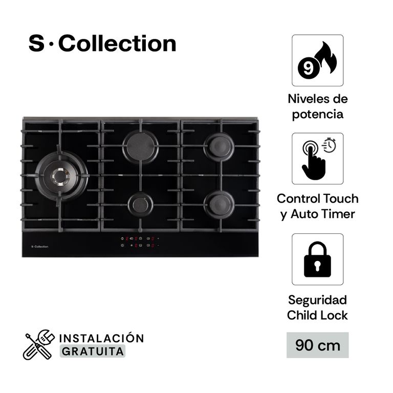 Encimera S-collection Vidrio Full Touch Gas 90cm