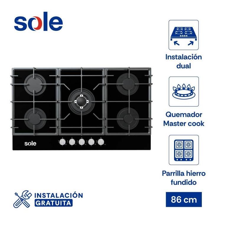 Encimera de Vidrio Templado 86 Cm 5 Hornillas