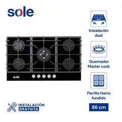 SOLE - Encimera de Vidrio Templado 86 Cm 5 Hornillas