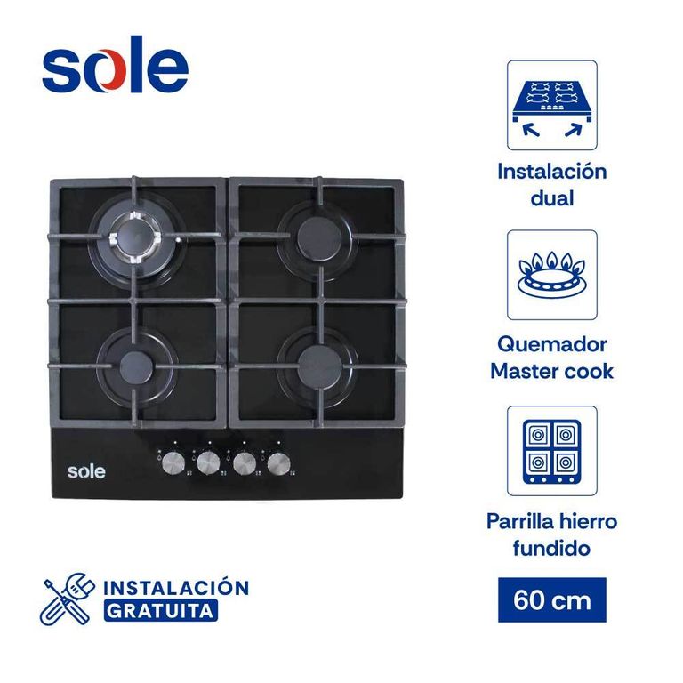 Encimera de Vidrio Templado 60 Cm 4 Hornillas