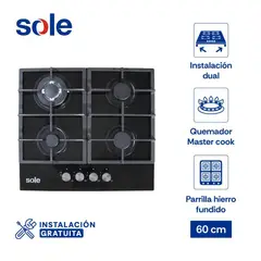 SOLE - Encimera de Vidrio Templado 60 Cm 4 Hornillas