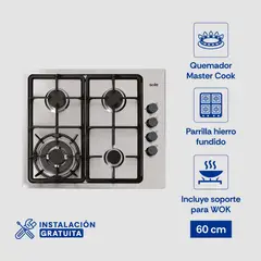 SOLE - Encimera de Acero Inoxidable 58 Cm cWok 4Hornillas