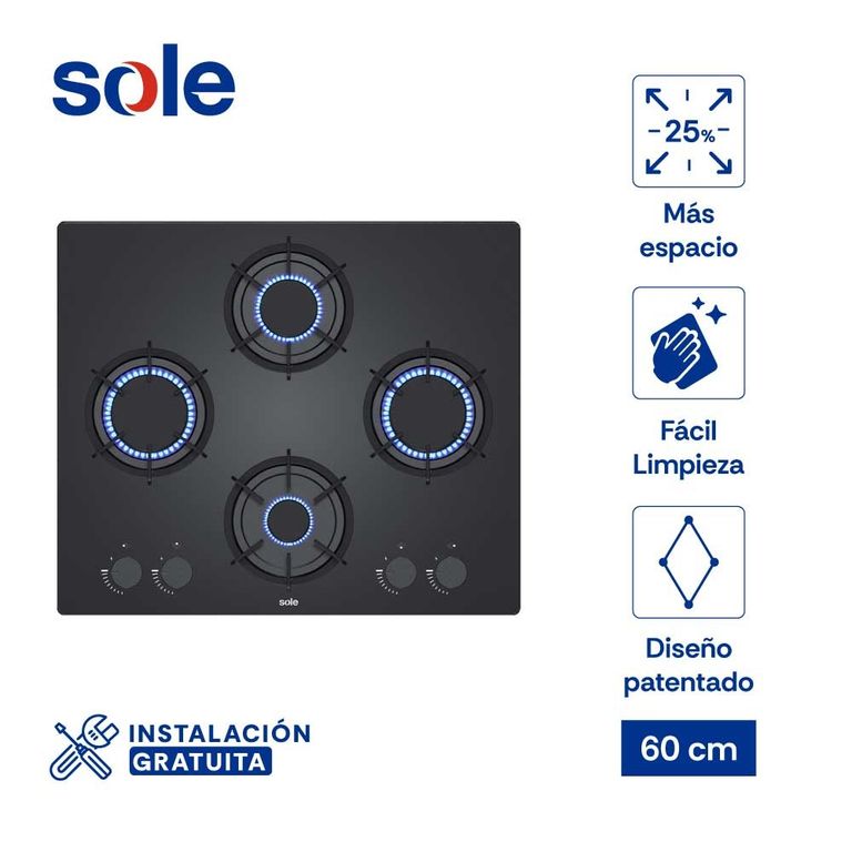 Encimera Rubi Vidrio Templado Gas 60 cm 4 Hornillas